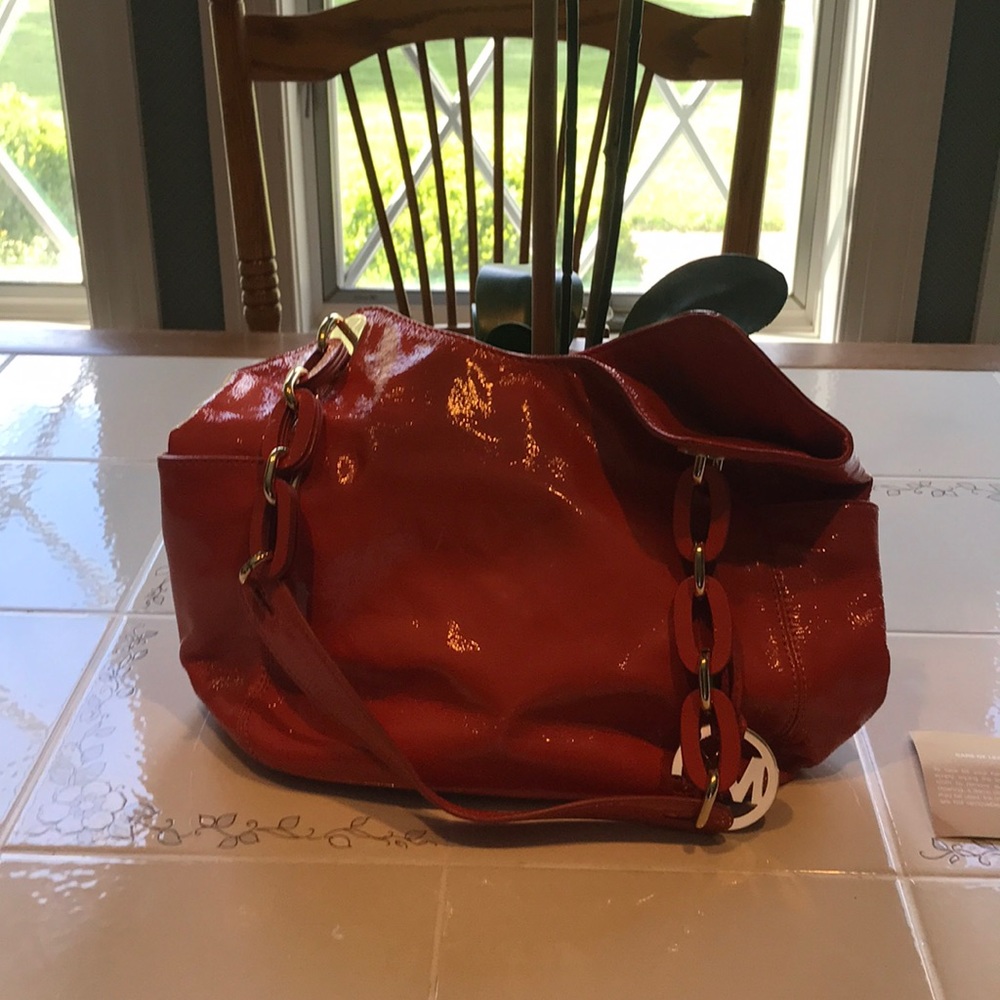 Orange patent leather purse